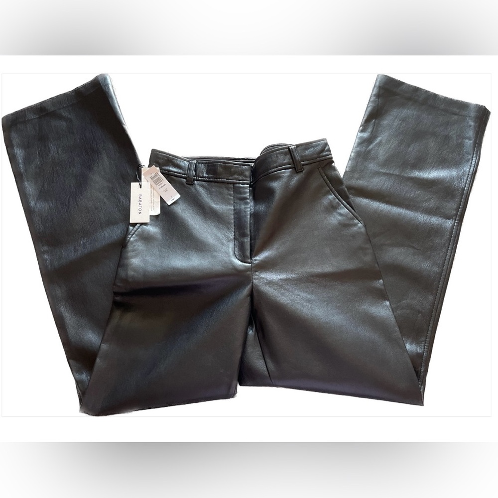 NWT Babaton Publish Black Faux Leather Wide Leg Pants